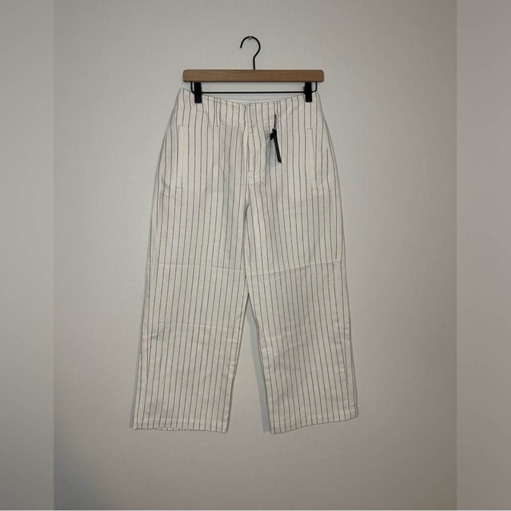 Rag and Bone - White Stripe Dylan Cropped Linen Pants - Size 2 - Picture 3 of 10